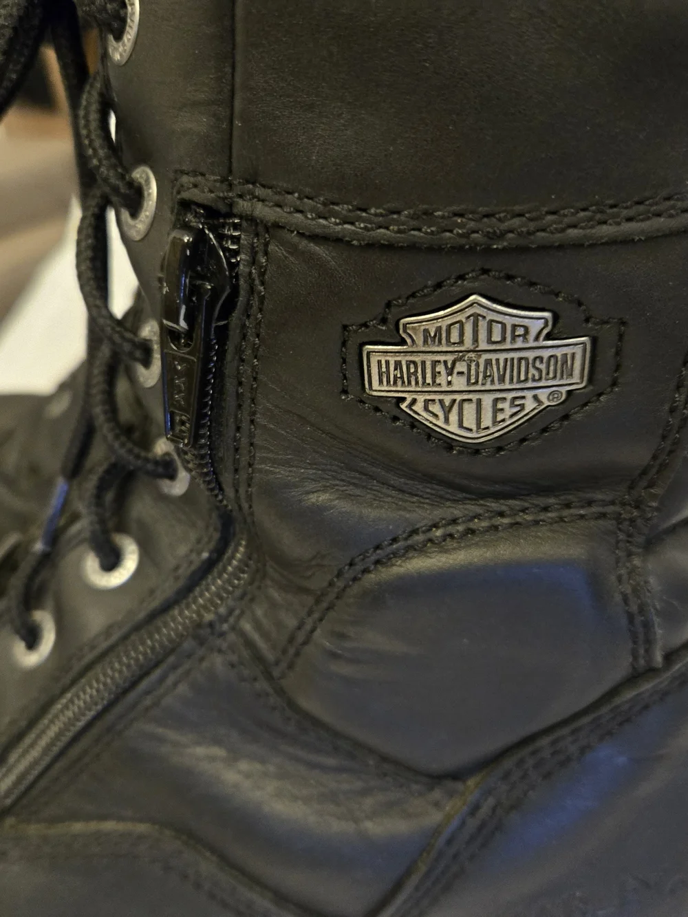 Harley-Davidson Sz 9.5 Black Leather Lace-Up Zip Moto Boots